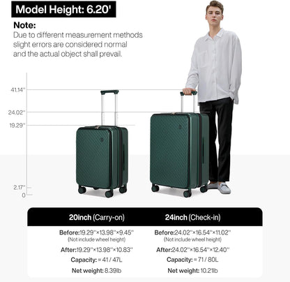 20 Inch Expandable Carry On Luggage PC Hard Shell Suitcase Top Opening Rolling Travel Suitcases with Spinner Wheels & TSA Lock, Smoke White