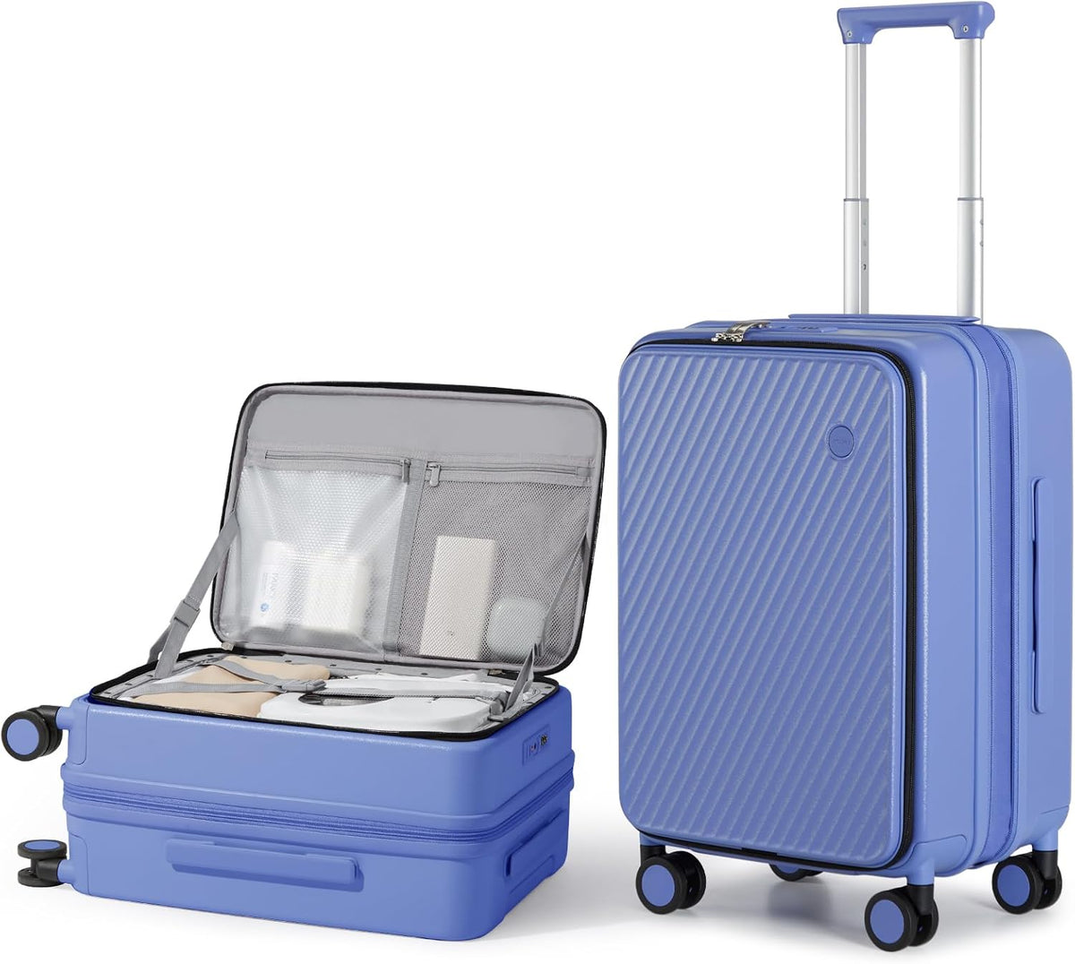20 Inch Expandable Carry On Luggage PC Hard Shell Suitcase Top Opening Rolling Travel Suitcases with Spinner Wheels & TSA Lock, Smoke White