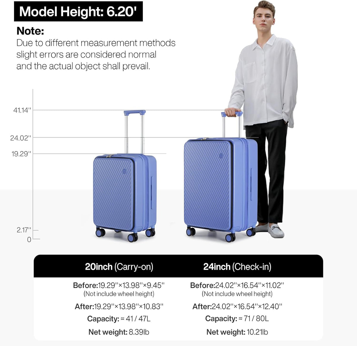 20 Inch Expandable Carry On Luggage PC Hard Shell Suitcase Top Opening Rolling Travel Suitcases with Spinner Wheels & TSA Lock, Smoke White