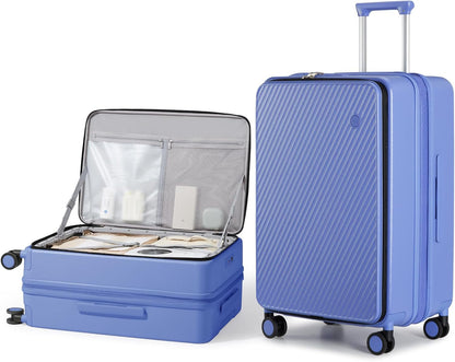 20 Inch Expandable Carry On Luggage PC Hard Shell Suitcase Top Opening Rolling Travel Suitcases with Spinner Wheels & TSA Lock, Smoke White