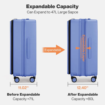 20 Inch Expandable Carry On Luggage PC Hard Shell Suitcase Top Opening Rolling Travel Suitcases with Spinner Wheels & TSA Lock, Smoke White