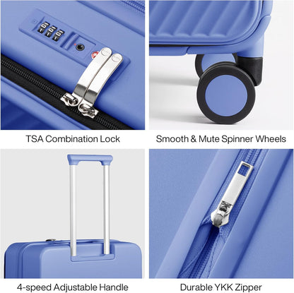 20 Inch Expandable Carry On Luggage PC Hard Shell Suitcase Top Opening Rolling Travel Suitcases with Spinner Wheels & TSA Lock, Smoke White