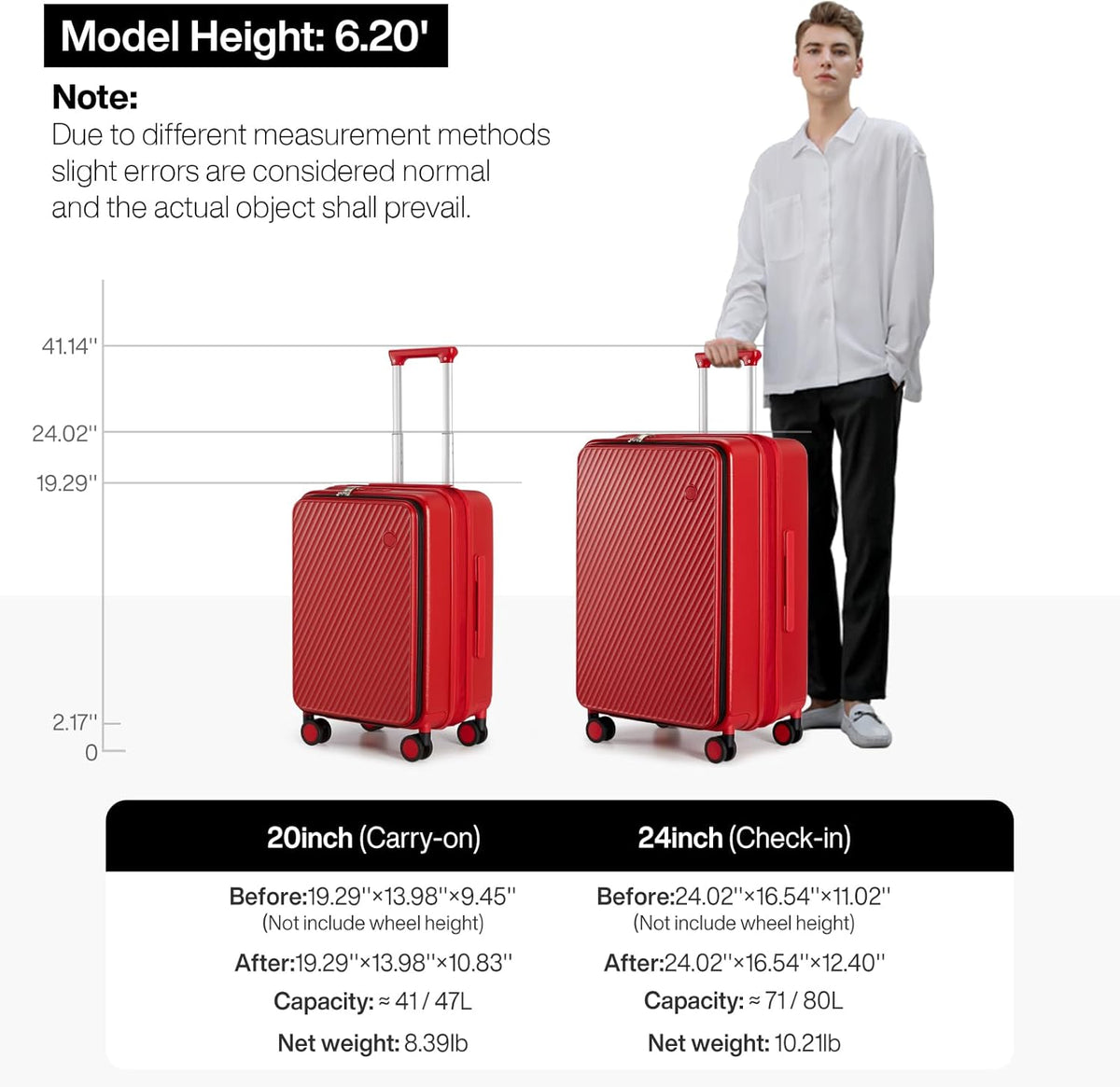 20 Inch Expandable Carry On Luggage PC Hard Shell Suitcase Top Opening Rolling Travel Suitcases with Spinner Wheels & TSA Lock, Smoke White