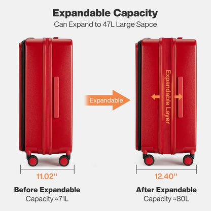 20 Inch Expandable Carry On Luggage PC Hard Shell Suitcase Top Opening Rolling Travel Suitcases with Spinner Wheels & TSA Lock, Smoke White