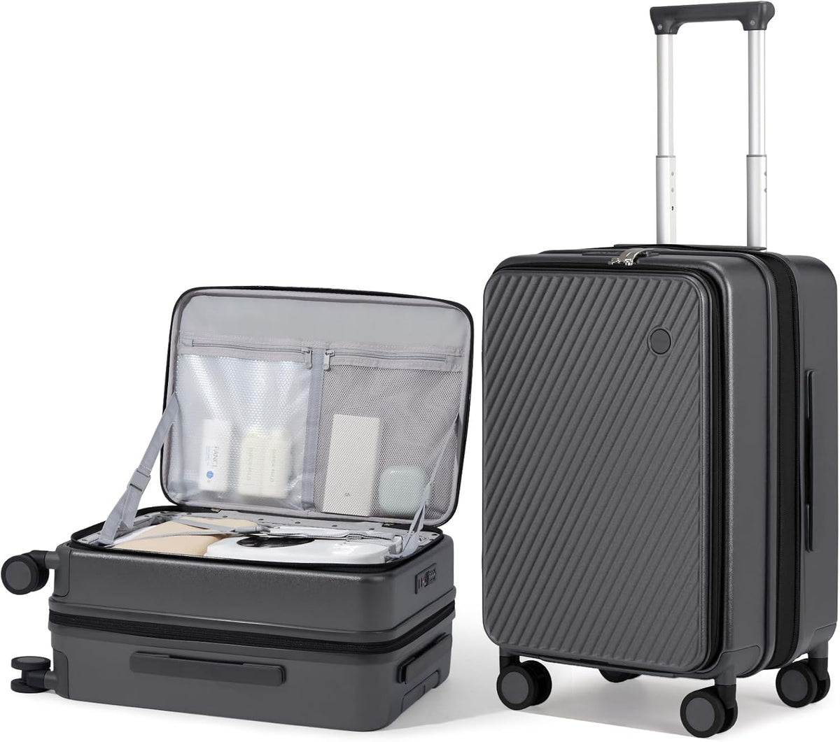 20 Inch Expandable Carry On Luggage PC Hard Shell Suitcase Top Opening Rolling Travel Suitcases with Spinner Wheels & TSA Lock, Smoke White