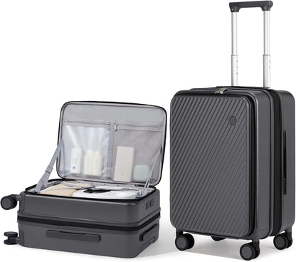 20 Inch Expandable Carry On Luggage PC Hard Shell Suitcase Top Opening Rolling Travel Suitcases with Spinner Wheels & TSA Lock, Smoke White