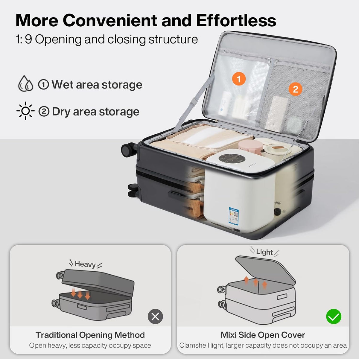 20 Inch Expandable Carry On Luggage PC Hard Shell Suitcase Top Opening Rolling Travel Suitcases with Spinner Wheels & TSA Lock, Smoke White
