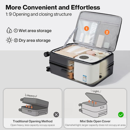 20 Inch Expandable Carry On Luggage PC Hard Shell Suitcase Top Opening Rolling Travel Suitcases with Spinner Wheels & TSA Lock, Smoke White
