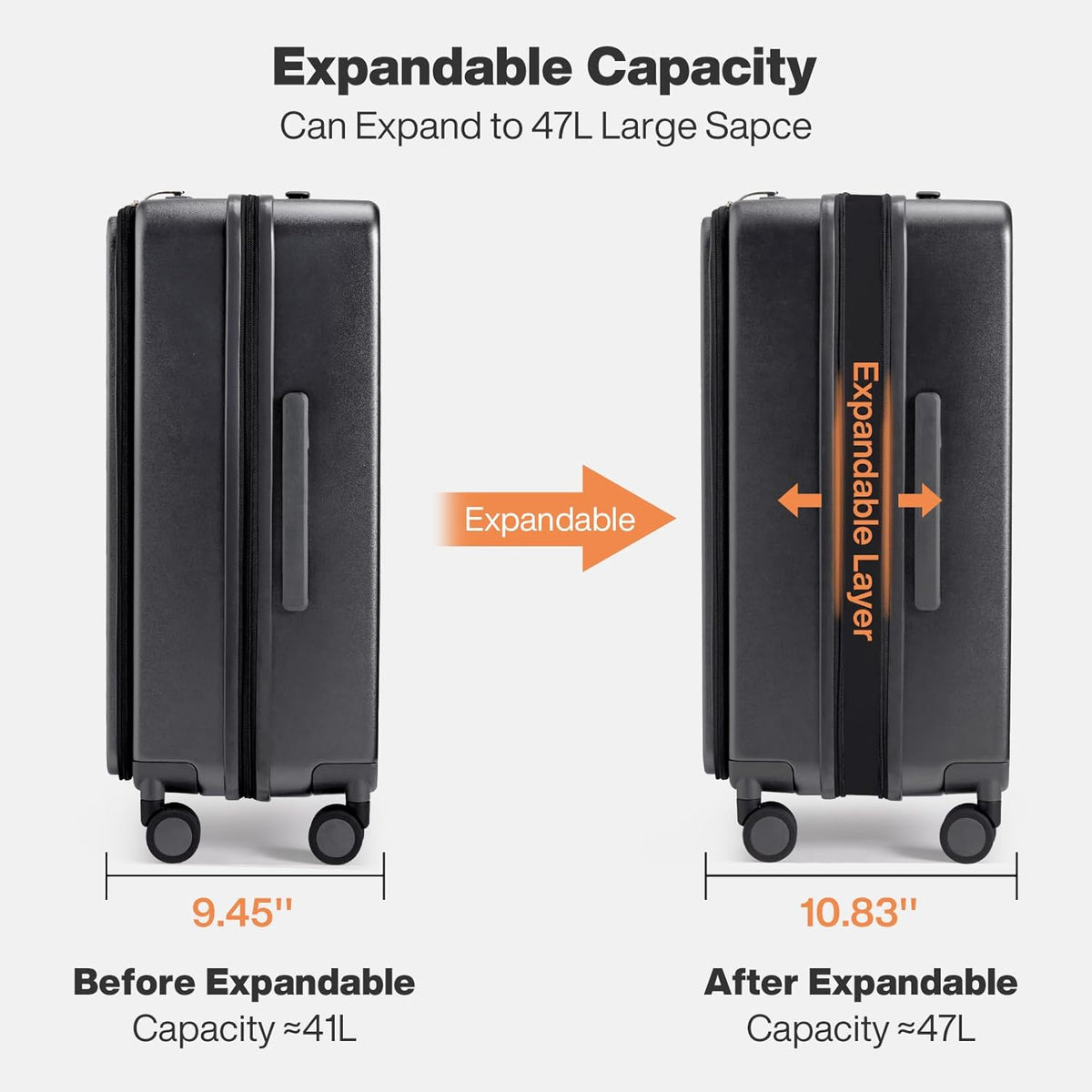 20 Inch Expandable Carry On Luggage PC Hard Shell Suitcase Top Opening Rolling Travel Suitcases with Spinner Wheels & TSA Lock, Smoke White
