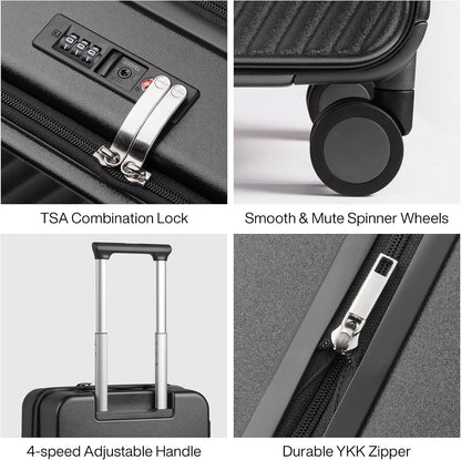 20 Inch Expandable Carry On Luggage PC Hard Shell Suitcase Top Opening Rolling Travel Suitcases with Spinner Wheels & TSA Lock, Smoke White