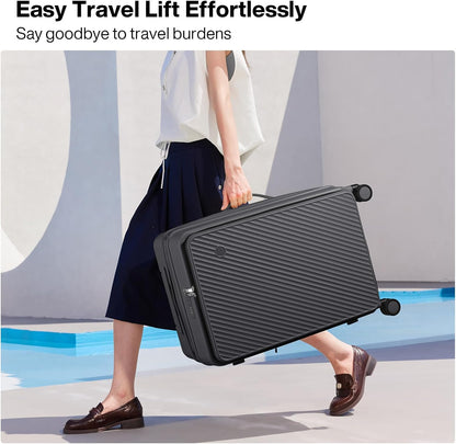 20 Inch Expandable Carry On Luggage PC Hard Shell Suitcase Top Opening Rolling Travel Suitcases with Spinner Wheels & TSA Lock, Smoke White
