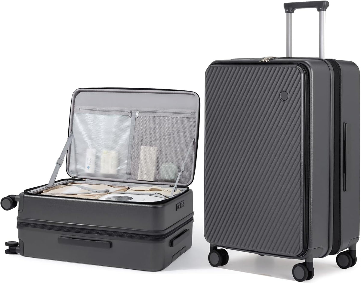 20 Inch Expandable Carry On Luggage PC Hard Shell Suitcase Top Opening Rolling Travel Suitcases with Spinner Wheels & TSA Lock, Smoke White