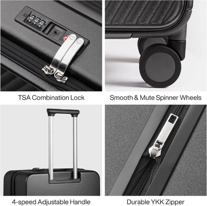 20 Inch Expandable Carry On Luggage PC Hard Shell Suitcase Top Opening Rolling Travel Suitcases with Spinner Wheels & TSA Lock, Smoke White