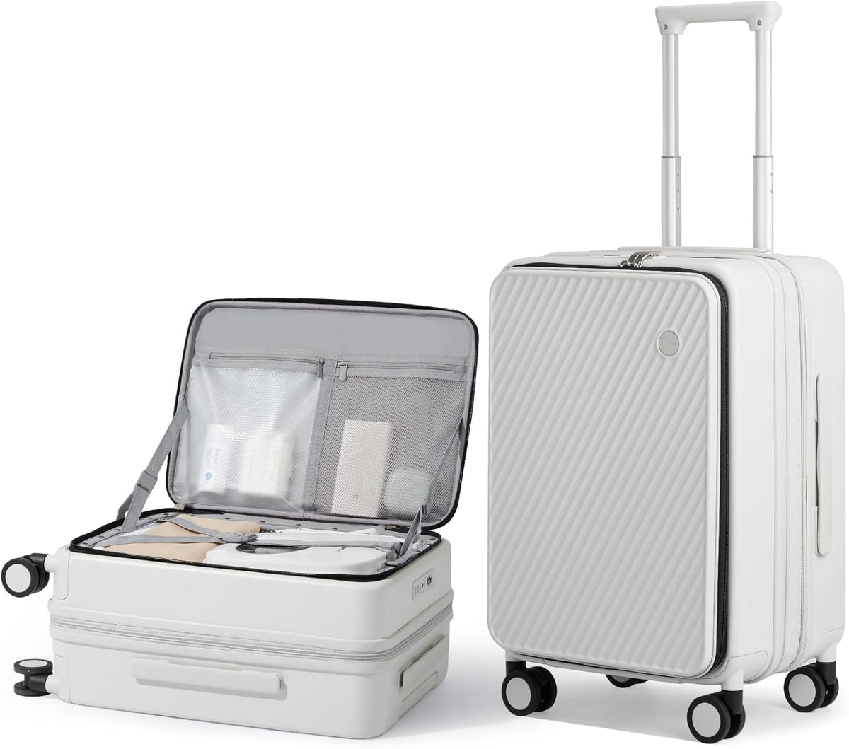 20 Inch Expandable Carry On Luggage PC Hard Shell Suitcase Top Opening Rolling Travel Suitcases with Spinner Wheels & TSA Lock, Smoke White