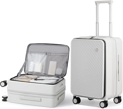 20 Inch Expandable Carry On Luggage PC Hard Shell Suitcase Top Opening Rolling Travel Suitcases with Spinner Wheels & TSA Lock, Smoke White
