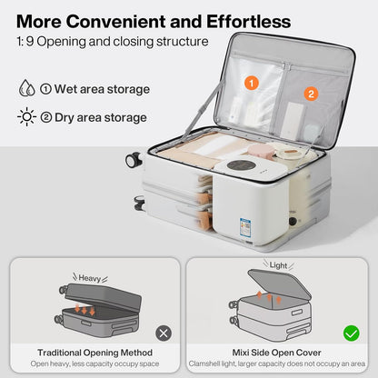 20 Inch Expandable Carry On Luggage PC Hard Shell Suitcase Top Opening Rolling Travel Suitcases with Spinner Wheels & TSA Lock, Smoke White