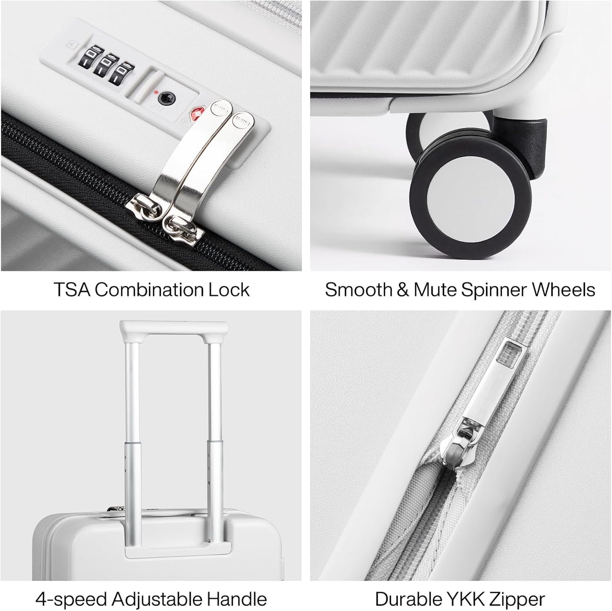20 Inch Expandable Carry On Luggage PC Hard Shell Suitcase Top Opening Rolling Travel Suitcases with Spinner Wheels & TSA Lock, Smoke White