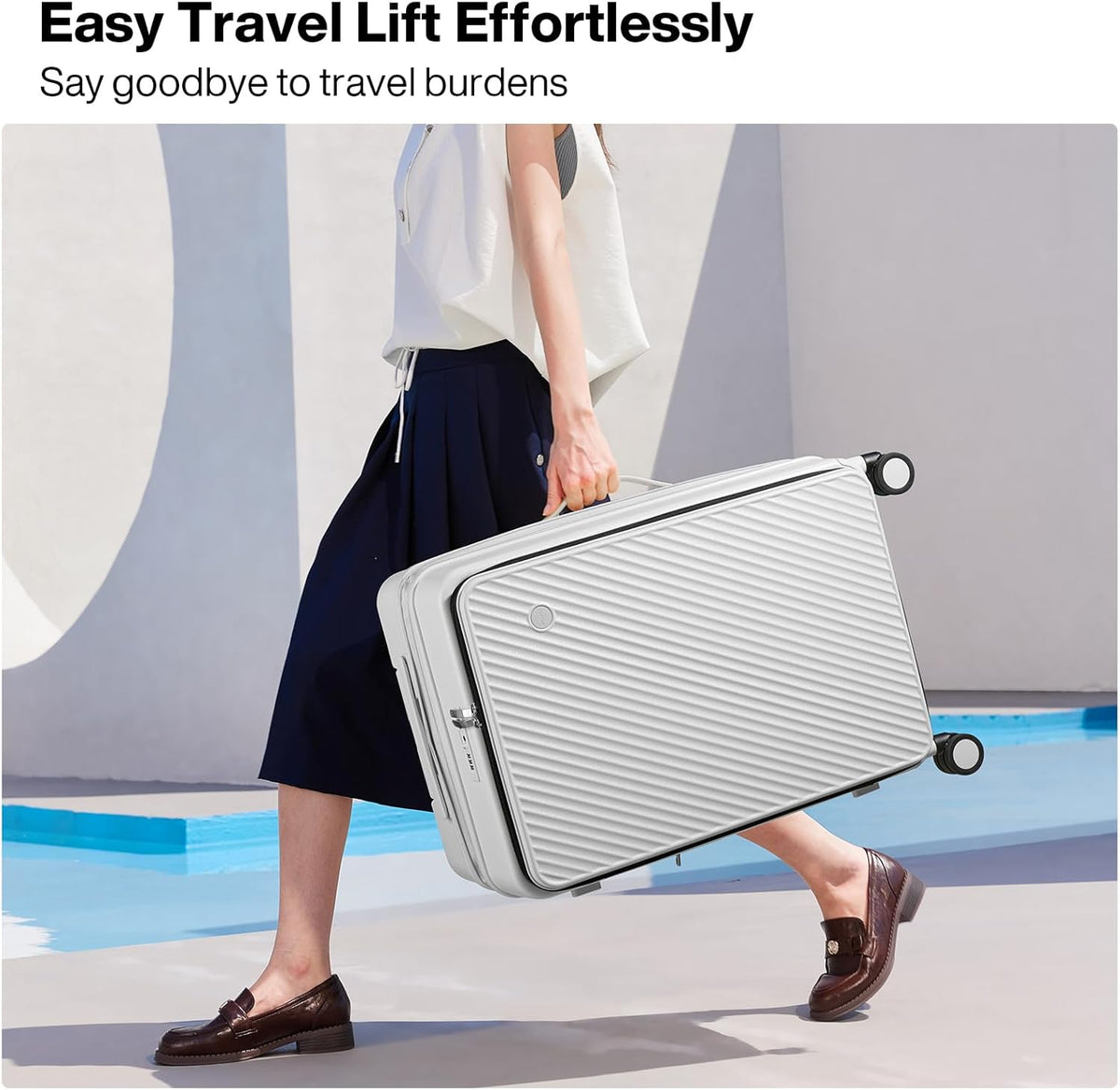 20 Inch Expandable Carry On Luggage PC Hard Shell Suitcase Top Opening Rolling Travel Suitcases with Spinner Wheels & TSA Lock, Smoke White