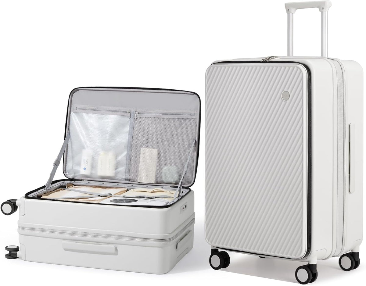 20 Inch Expandable Carry On Luggage PC Hard Shell Suitcase Top Opening Rolling Travel Suitcases with Spinner Wheels & TSA Lock, Smoke White