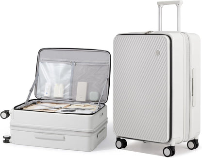 20 Inch Expandable Carry On Luggage PC Hard Shell Suitcase Top Opening Rolling Travel Suitcases with Spinner Wheels & TSA Lock, Smoke White