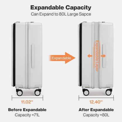 20 Inch Expandable Carry On Luggage PC Hard Shell Suitcase Top Opening Rolling Travel Suitcases with Spinner Wheels & TSA Lock, Smoke White