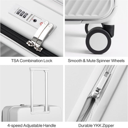 20 Inch Expandable Carry On Luggage PC Hard Shell Suitcase Top Opening Rolling Travel Suitcases with Spinner Wheels & TSA Lock, Smoke White
