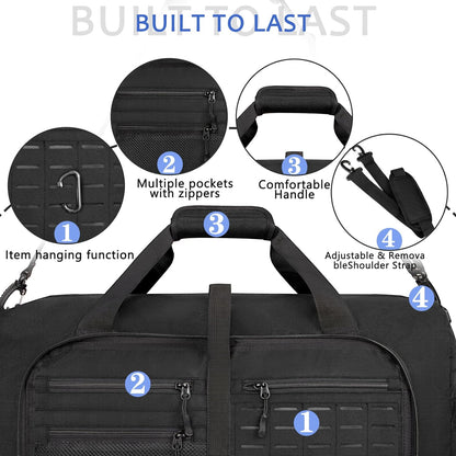 Foldable Travel Duffle Bag for Men Women, Waterproof with Shoe Compartment, 80L 120L Large Collapsible Luggage Bag, Lightweight Packable Duffel for Travel Sports Gym Airline Carry On Checked Bag