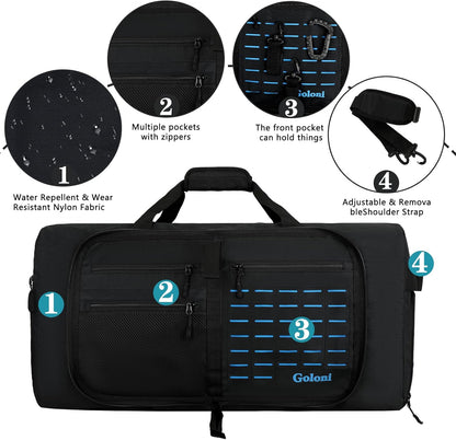 Foldable Travel Duffle Bag for Men Women, Waterproof with Shoe Compartment, 80L 120L Large Collapsible Luggage Bag, Lightweight Packable Duffel for Travel Sports Gym Airline Carry On Checked Bag