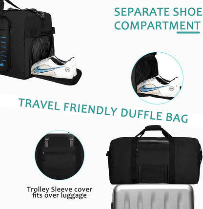 Foldable Travel Duffle Bag for Men Women, Waterproof with Shoe Compartment, 80L 120L Large Collapsible Luggage Bag, Lightweight Packable Duffel for Travel Sports Gym Airline Carry On Checked Bag