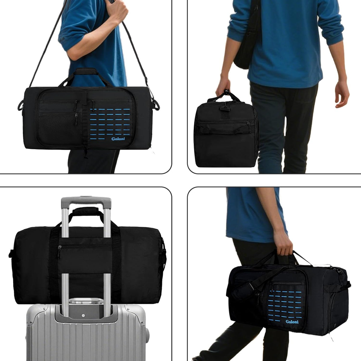 Foldable Travel Duffle Bag for Men Women, Waterproof with Shoe Compartment, 80L 120L Large Collapsible Luggage Bag, Lightweight Packable Duffel for Travel Sports Gym Airline Carry On Checked Bag