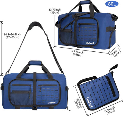 Foldable Travel Duffle Bag for Men Women, Waterproof with Shoe Compartment, 80L 120L Large Collapsible Luggage Bag, Lightweight Packable Duffel for Travel Sports Gym Airline Carry On Checked Bag