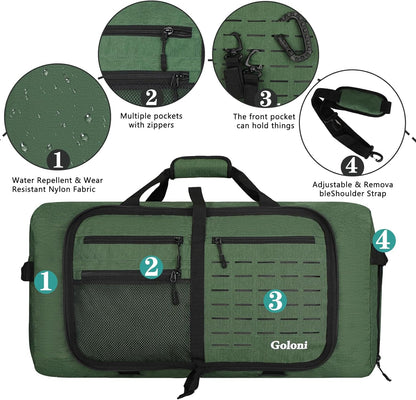 Foldable Travel Duffle Bag for Men Women, Waterproof with Shoe Compartment, 80L 120L Large Collapsible Luggage Bag, Lightweight Packable Duffel for Travel Sports Gym Airline Carry On Checked Bag
