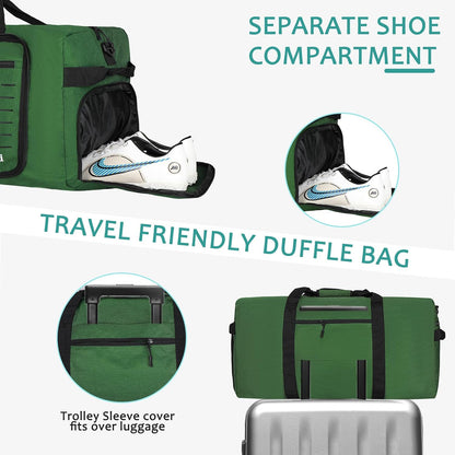 Foldable Travel Duffle Bag for Men Women, Waterproof with Shoe Compartment, 80L 120L Large Collapsible Luggage Bag, Lightweight Packable Duffel for Travel Sports Gym Airline Carry On Checked Bag