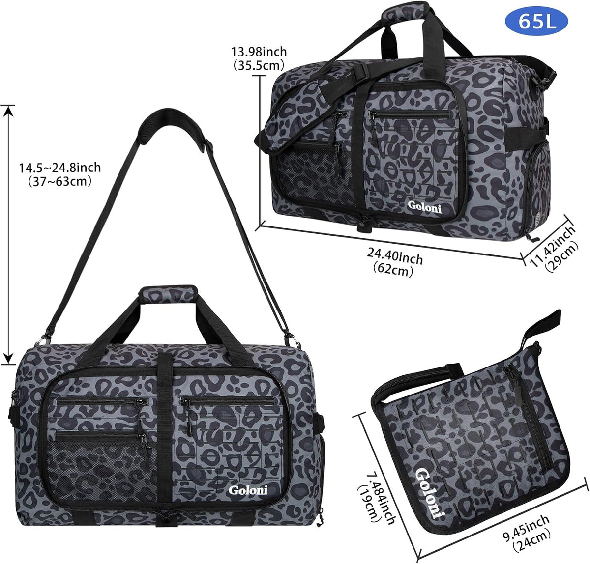 Foldable Travel Duffle Bag for Men Women, Waterproof with Shoe Compartment, 80L 120L Large Collapsible Luggage Bag, Lightweight Packable Duffel for Travel Sports Gym Airline Carry On Checked Bag