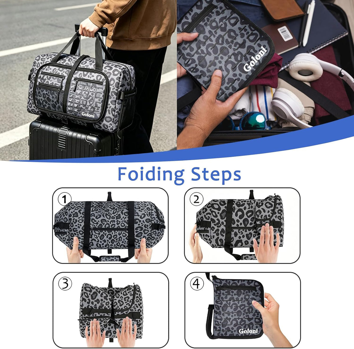 Foldable Travel Duffle Bag for Men Women, Waterproof with Shoe Compartment, 80L 120L Large Collapsible Luggage Bag, Lightweight Packable Duffel for Travel Sports Gym Airline Carry On Checked Bag