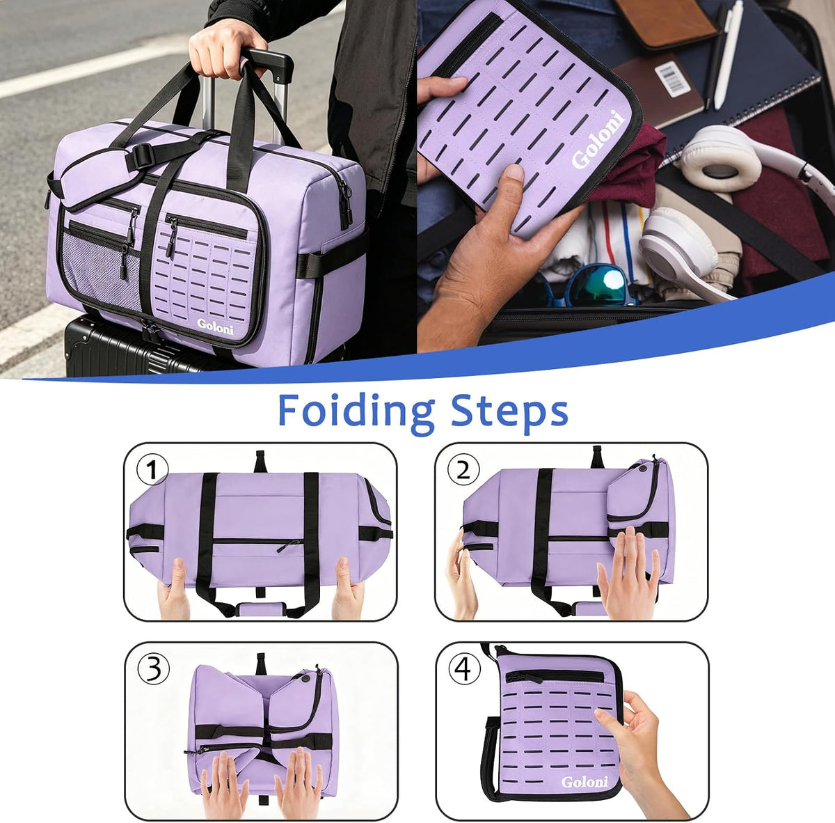 Foldable Travel Duffle Bag for Men Women, Waterproof with Shoe Compartment, 80L 120L Large Collapsible Luggage Bag, Lightweight Packable Duffel for Travel Sports Gym Airline Carry On Checked Bag