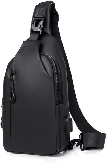 Travel Crossbody Sling Bag for Men Women with Bottle Holder, Black Crossbody Backpack Lightweight Waterproof Shoulder Cross Body Bag Back Pack Anti Theft Multi-pocket for Hiking Sports Running