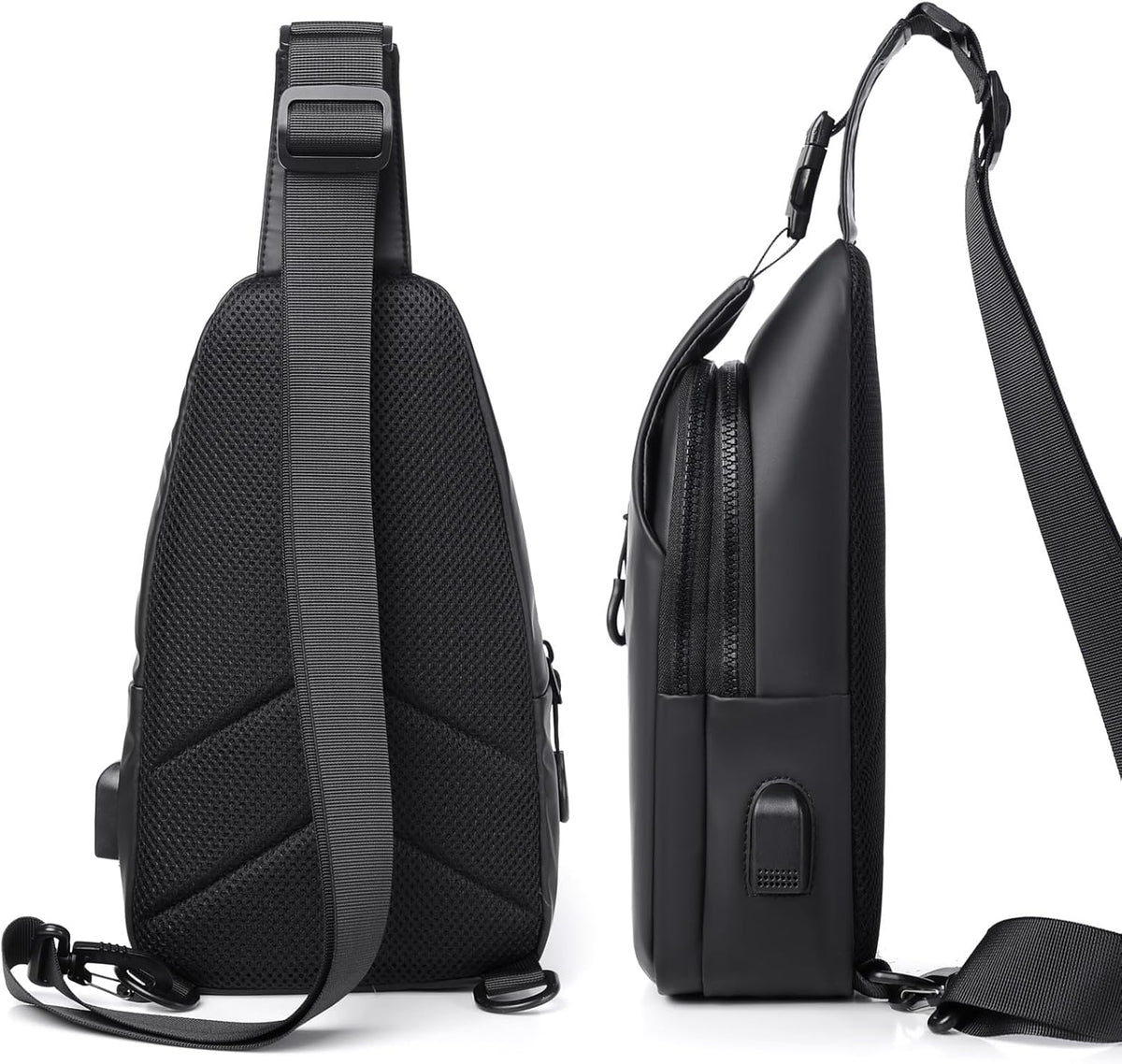 Travel Crossbody Sling Bag for Men Women with Bottle Holder, Black Crossbody Backpack Lightweight Waterproof Shoulder Cross Body Bag Back Pack Anti Theft Multi-pocket for Hiking Sports Running