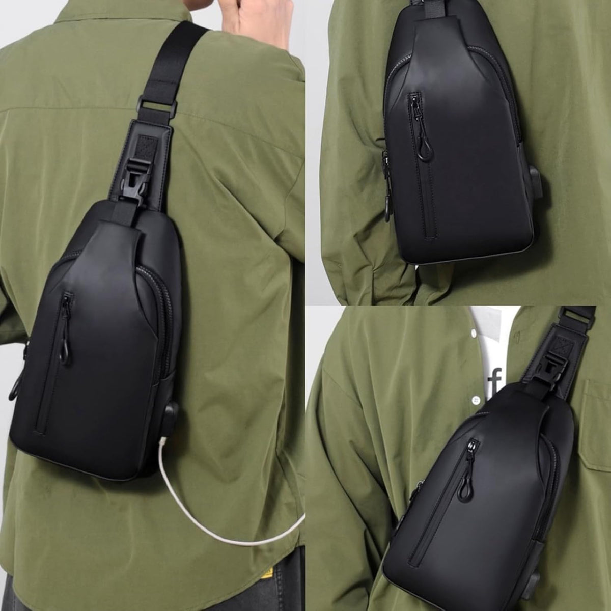 Travel Crossbody Sling Bag for Men Women with Bottle Holder, Black Crossbody Backpack Lightweight Waterproof Shoulder Cross Body Bag Back Pack Anti Theft Multi-pocket for Hiking Sports Running