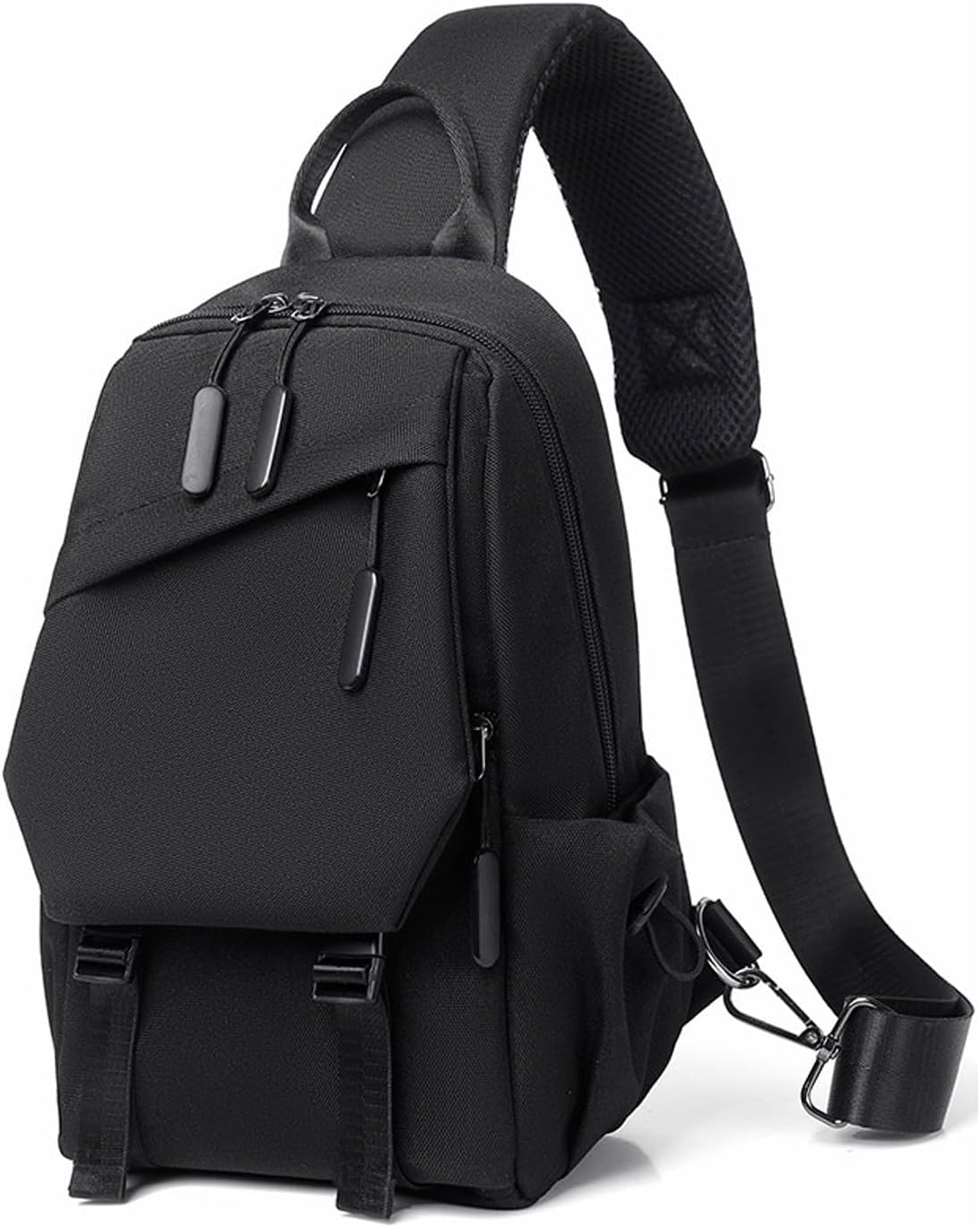 Travel Crossbody Sling Bag for Men Women with Bottle Holder, Black Crossbody Backpack Lightweight Waterproof Shoulder Cross Body Bag Back Pack Anti Theft Multi-pocket for Hiking Sports Running