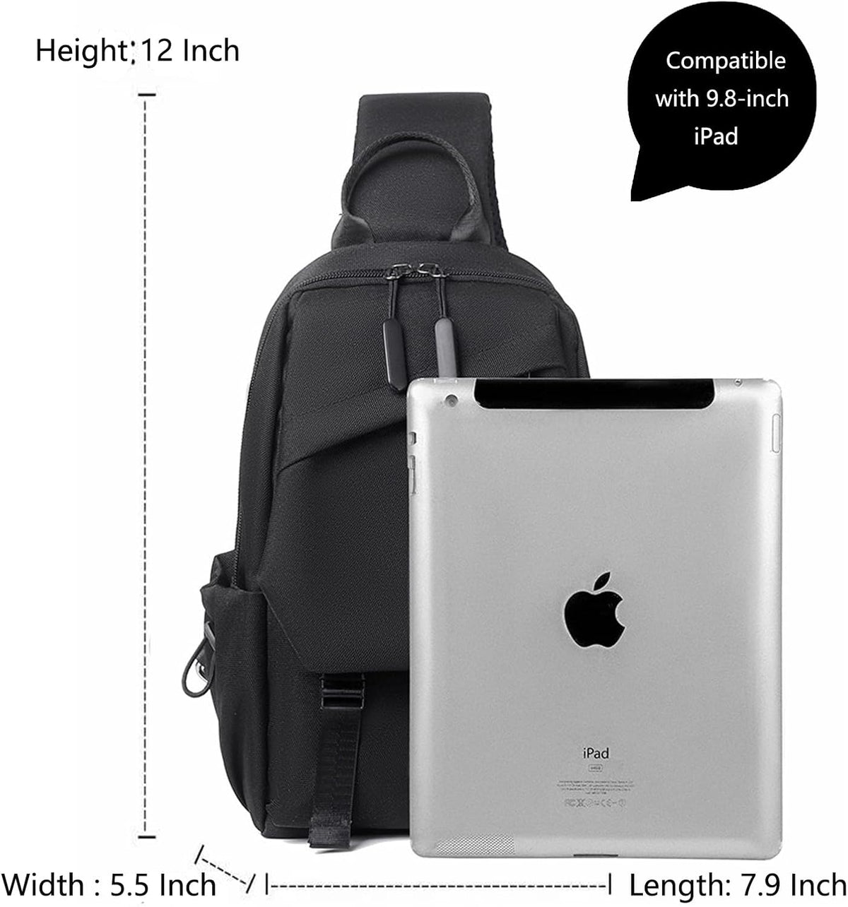 Travel Crossbody Sling Bag for Men Women with Bottle Holder, Black Crossbody Backpack Lightweight Waterproof Shoulder Cross Body Bag Back Pack Anti Theft Multi-pocket for Hiking Sports Running