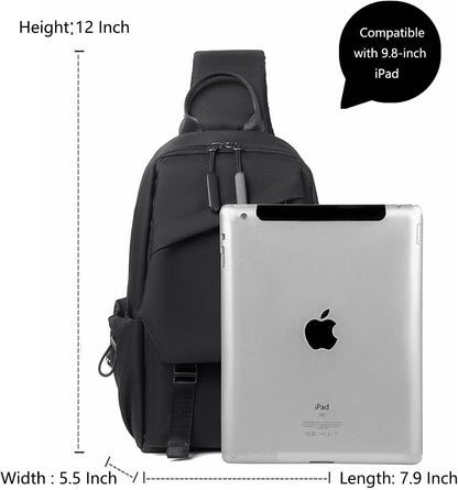 Travel Crossbody Sling Bag for Men Women with Bottle Holder, Black Crossbody Backpack Lightweight Waterproof Shoulder Cross Body Bag Back Pack Anti Theft Multi-pocket for Hiking Sports Running