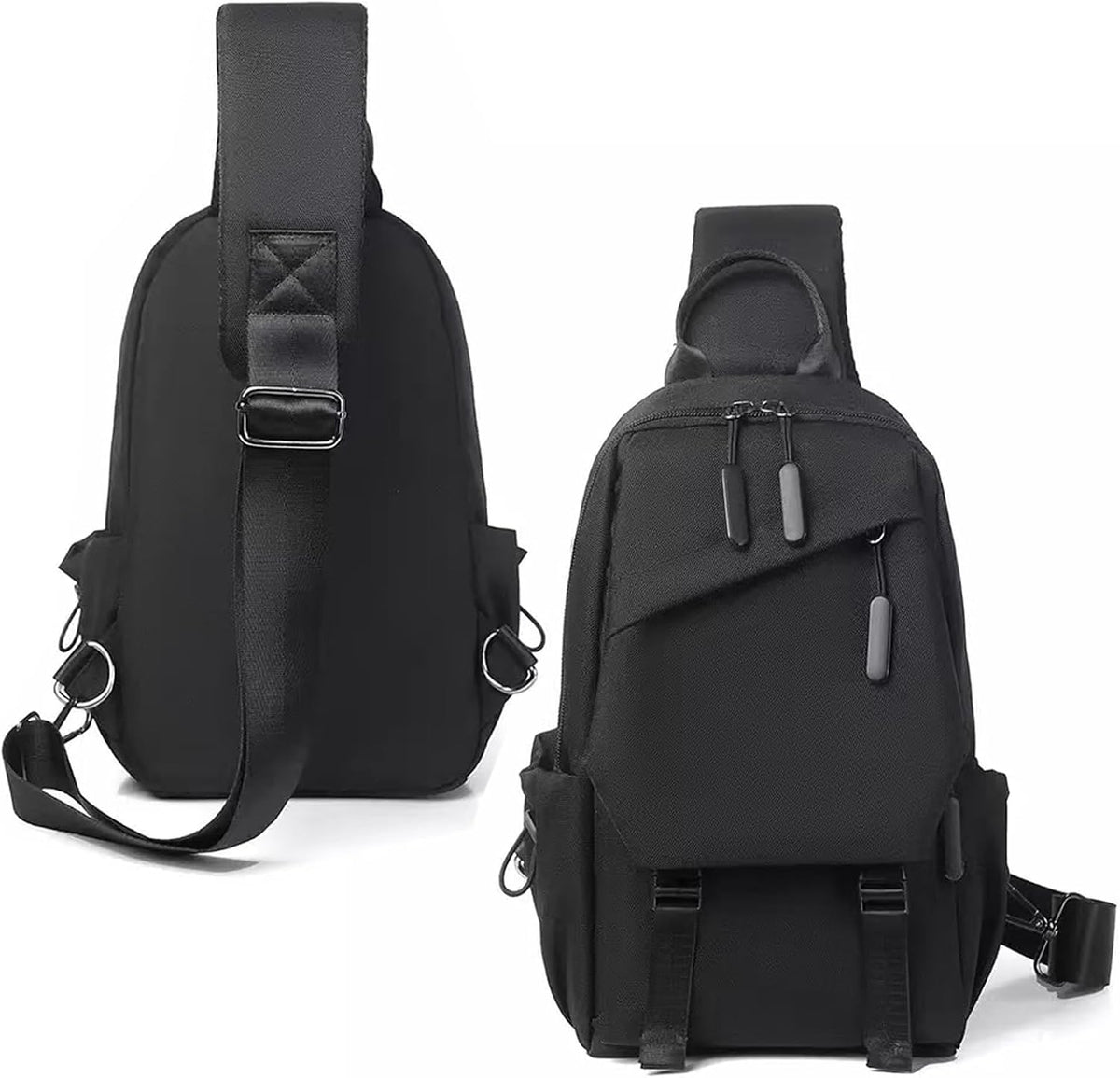 Travel Crossbody Sling Bag for Men Women with Bottle Holder, Black Crossbody Backpack Lightweight Waterproof Shoulder Cross Body Bag Back Pack Anti Theft Multi-pocket for Hiking Sports Running