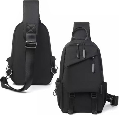 Travel Crossbody Sling Bag for Men Women with Bottle Holder, Black Crossbody Backpack Lightweight Waterproof Shoulder Cross Body Bag Back Pack Anti Theft Multi-pocket for Hiking Sports Running