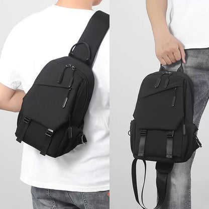 Travel Crossbody Sling Bag for Men Women with Bottle Holder, Black Crossbody Backpack Lightweight Waterproof Shoulder Cross Body Bag Back Pack Anti Theft Multi-pocket for Hiking Sports Running