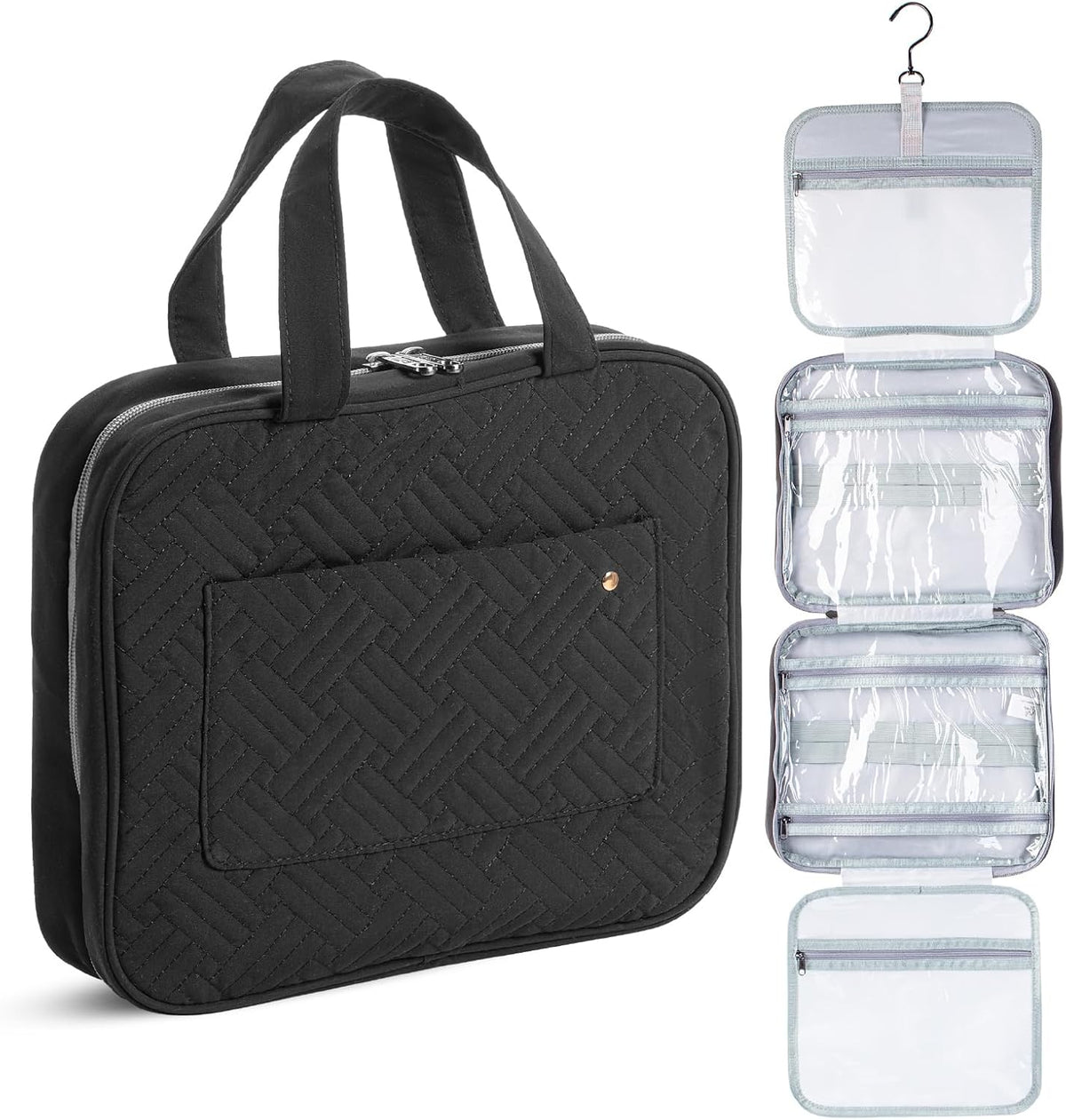 Travel Toiletry Bag for Women & Men with Hanging Hook, Black | Portable Water-Resistant Travel Makeup Bag
