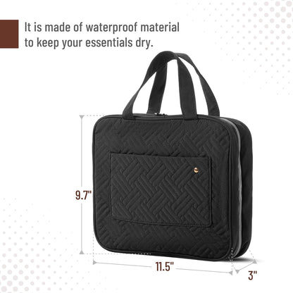 Travel Toiletry Bag for Women & Men with Hanging Hook, Black | Portable Water-Resistant Travel Makeup Bag