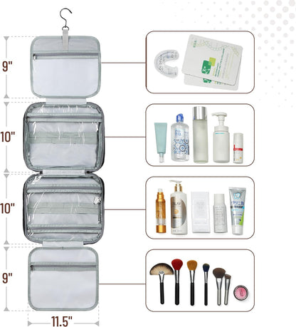 Travel Toiletry Bag for Women & Men with Hanging Hook, Black | Portable Water-Resistant Travel Makeup Bag