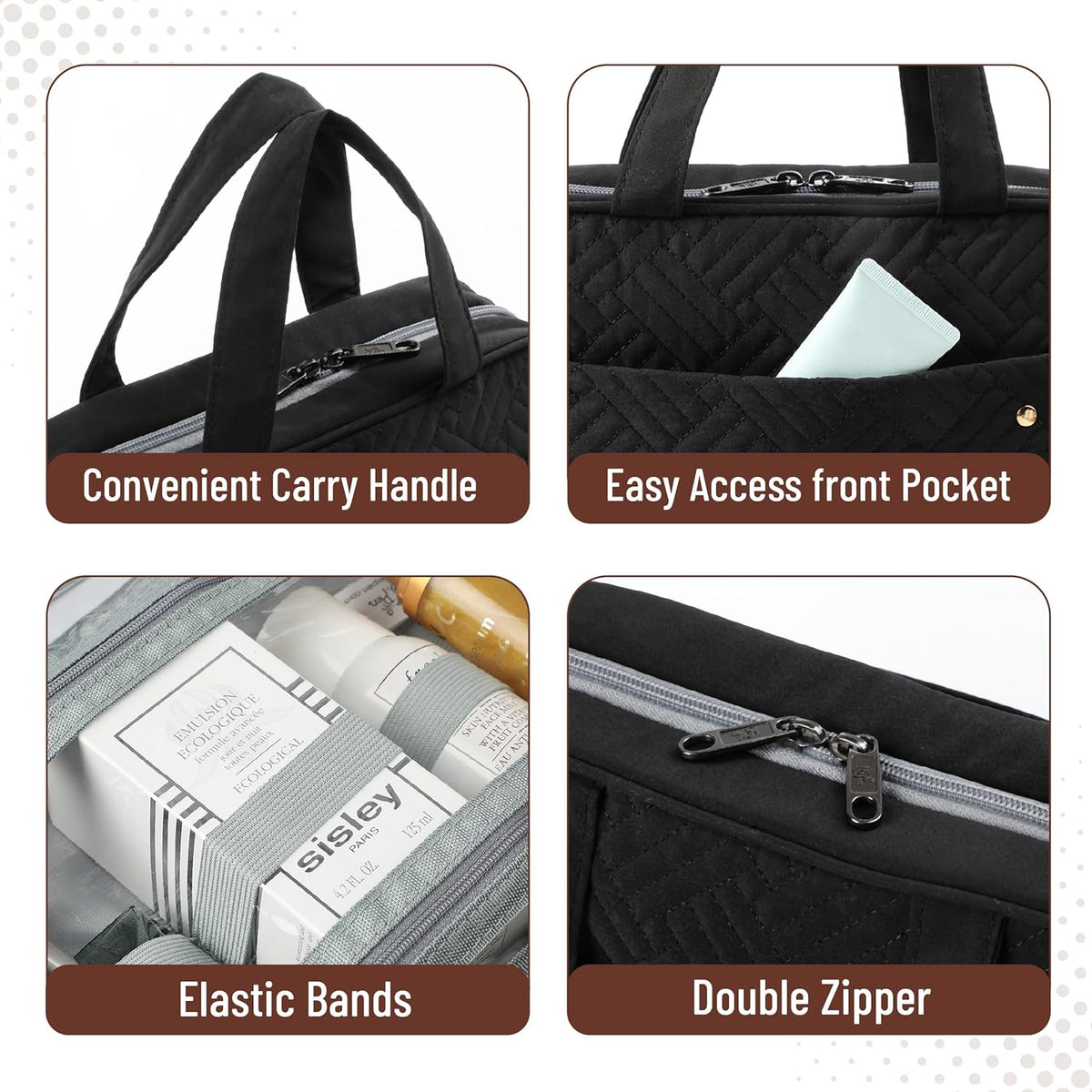 Travel Toiletry Bag for Women & Men with Hanging Hook, Black | Portable Water-Resistant Travel Makeup Bag