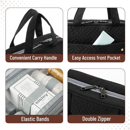 Travel Toiletry Bag for Women & Men with Hanging Hook, Black | Portable Water-Resistant Travel Makeup Bag